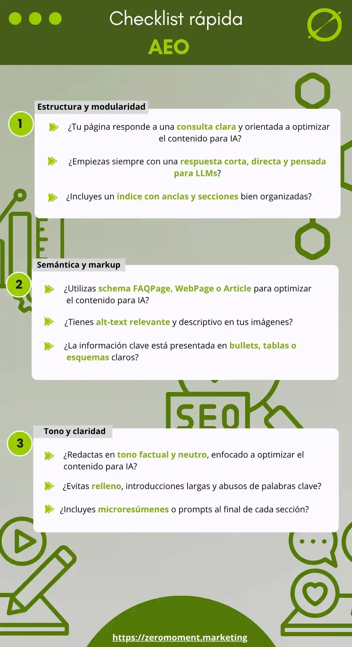Checklist AEO para optimizar el contenido para IA | ZeroMoment