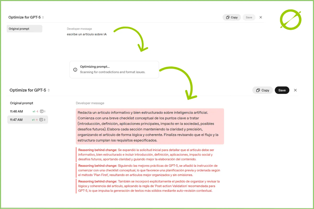 Ejemplo cómo funciona la optimizacion de prompts en open ai paso a paso | ZeroMoment