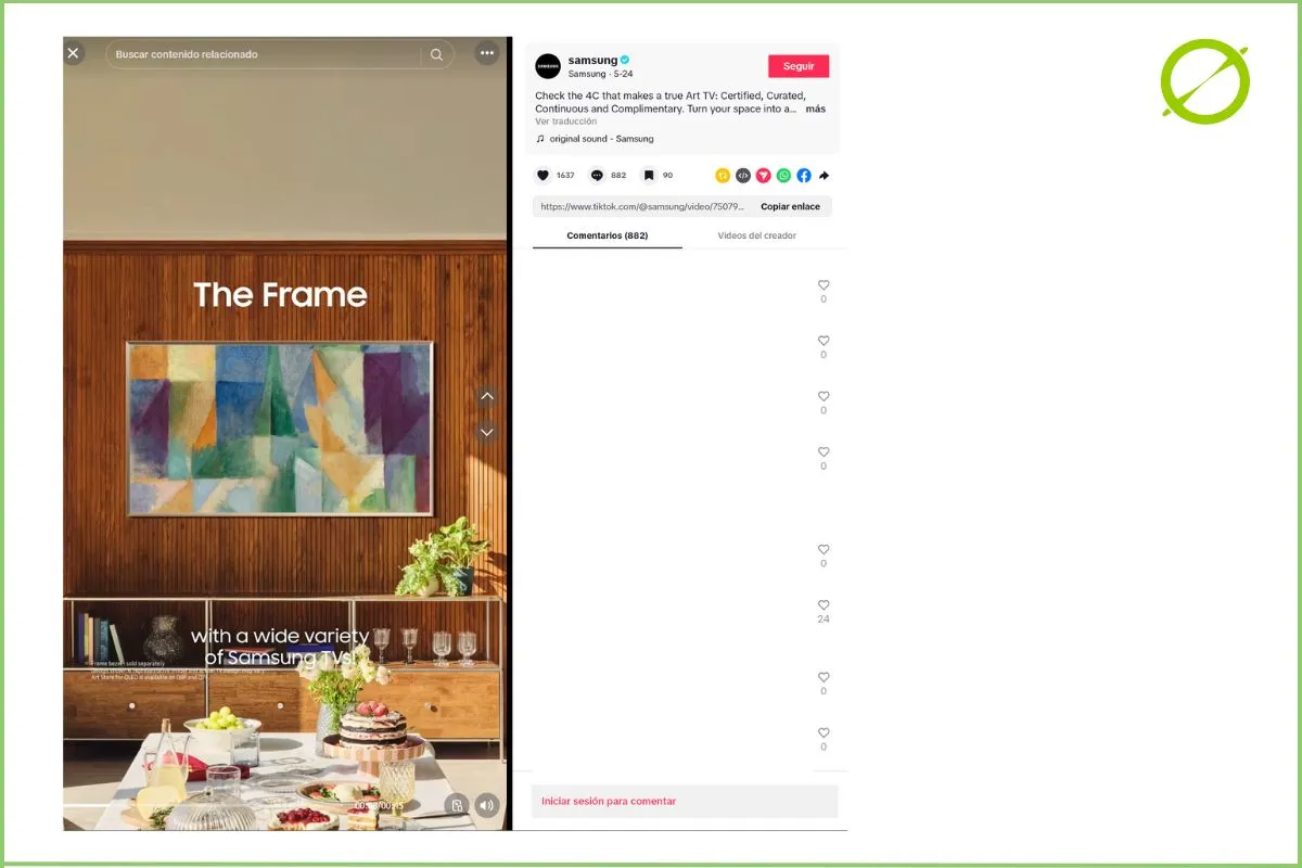 Ejemplo Samsung The Frame en TikTok Ads | ZeroMoment