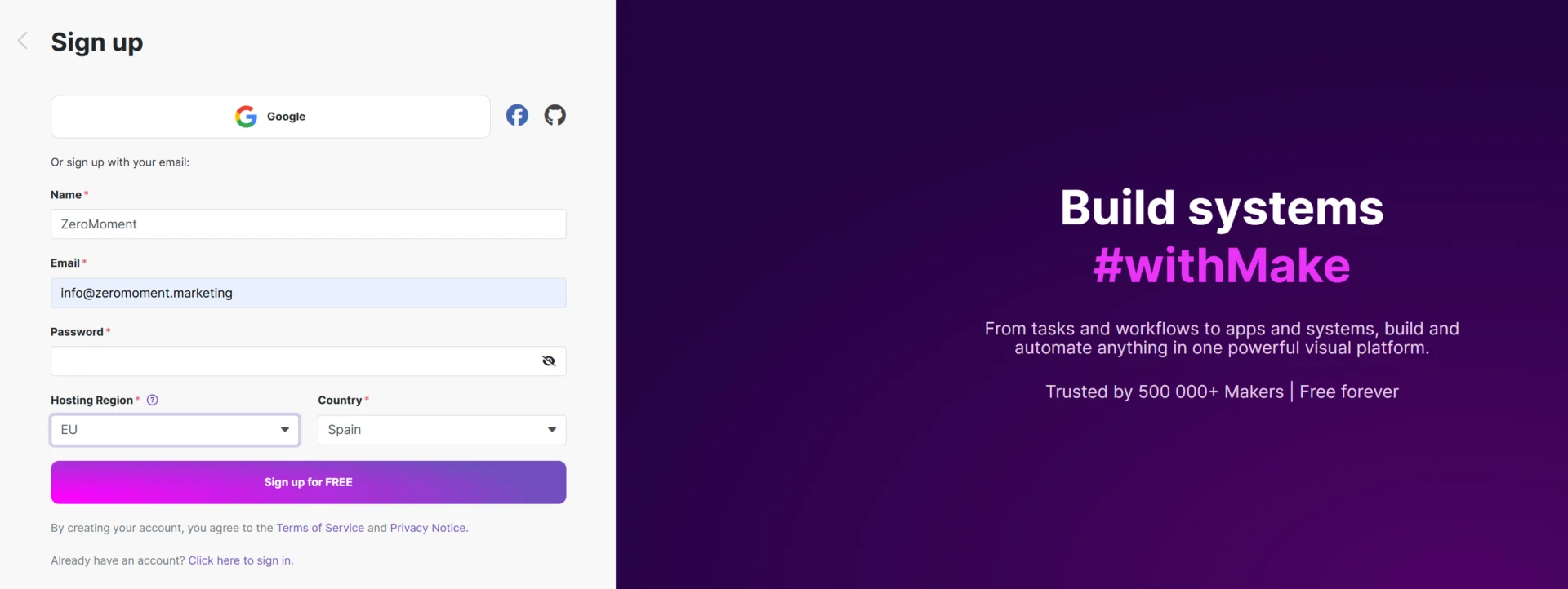Log In en Make.com | ZeroMoment