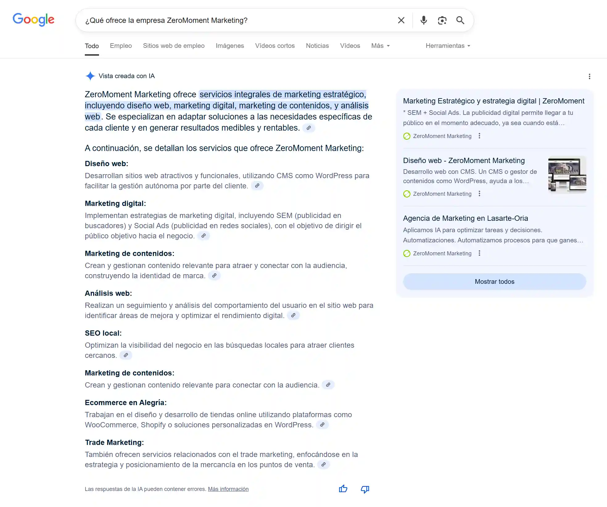 Optimizar el contenido para IA datos  servicios | ZeroMoment