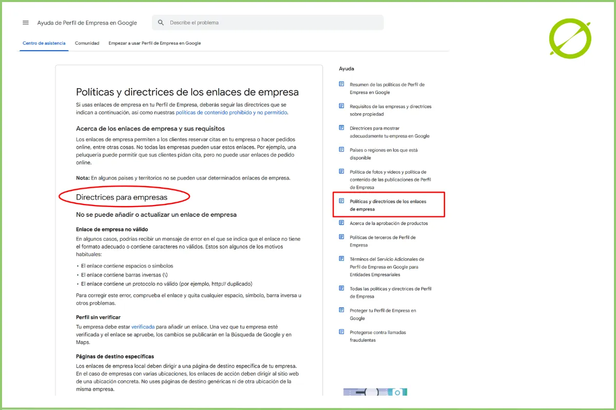 Políticas y directrices de los enlaces de Google Business Profile | ZeroMoment