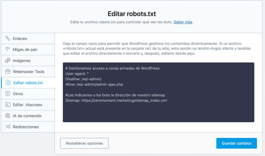 Editar robots.txt en Rank Math